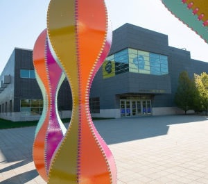 Burchfield Penney Art Center exterior with colorful sculpture